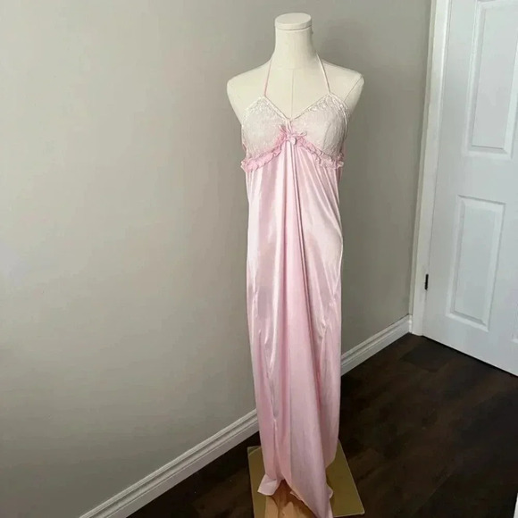 Vintage old Hollywood glamour cottagecore fairy satin maxi slip/sleep dress M - Picture 3 of 7